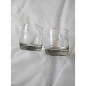 Jim Beam Frosted Logo  8 Oz Lowball Whiskey Glasses, Set Of 2